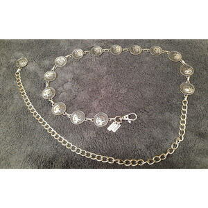 VTG Chico’s Antiqued Silver Greek Coin Medallion Statement Belt Adjustable Y2K